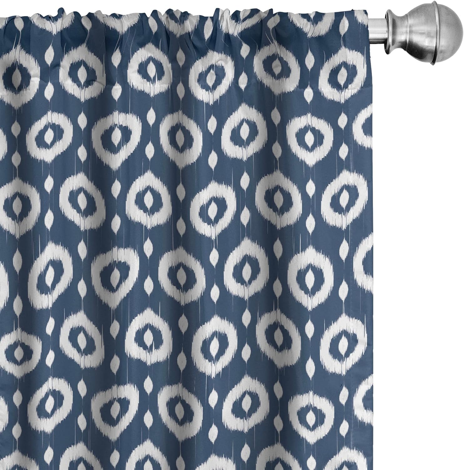 Ambesonne Ikat Window Curtains, Circles with Dots Ornate Pattern Vintage Design Traditional, Lightweight Decor 2-Panel Set with Rod Pocket, Pair of - 28" x 63", Blue White