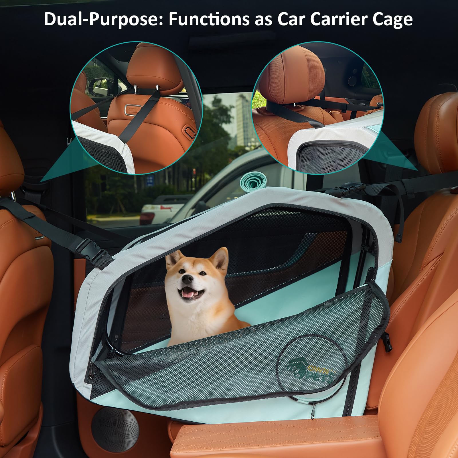 Ownpets Hundebuggy für mittelgroße Hunde Blau, 3-in-1 Hundewagen für mittelgroße Hunde bis 30kg, Sekundenfaltung & 360° Drehräder, verstellbarer Griff, Stoßdämpfung & abnehmbare Autotransportbox