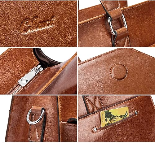 Miniatura 5 de CLUCI Maletín de negocios de cuero de 15.6 pulgadas para mujeres con 2 compartimentos con cremallera bolsa para portátil Oil Wax Leather, Business,