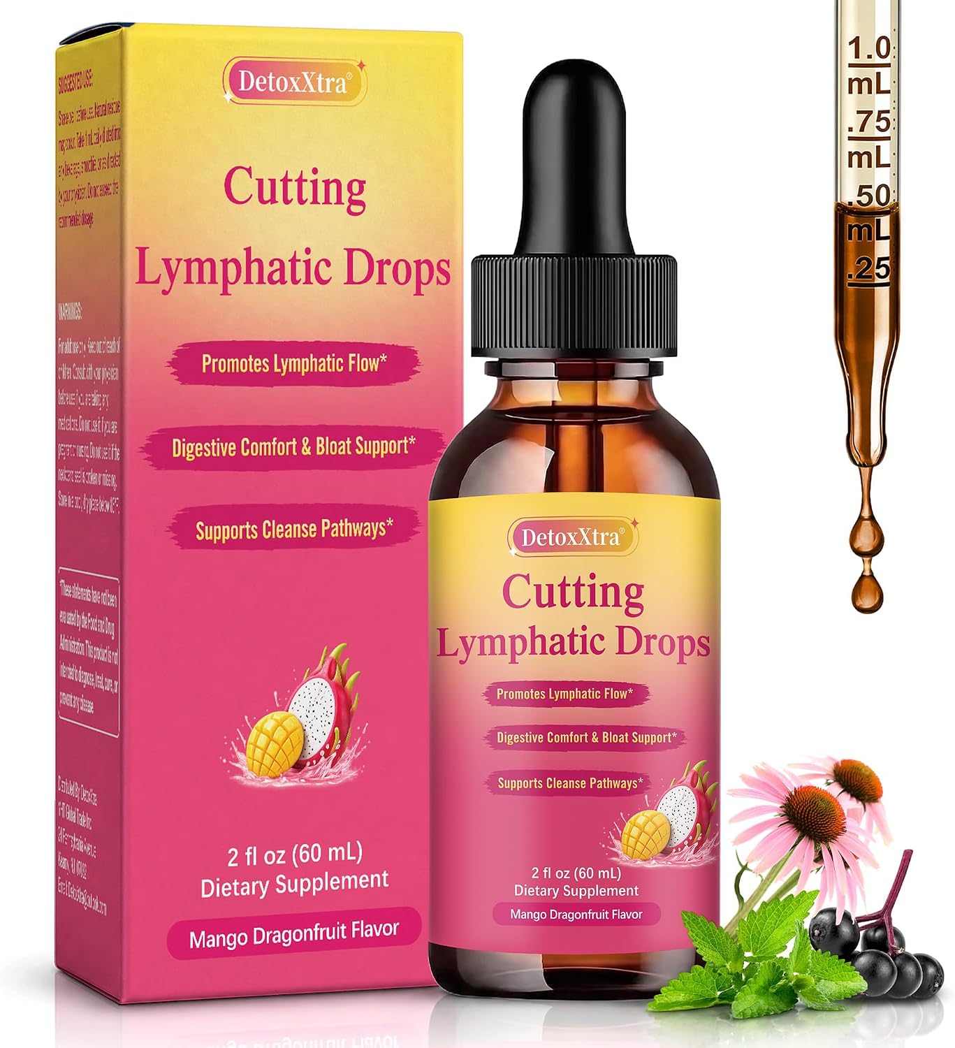 Cutting Liposomal Drops, Lymphatic Drainage Drops for Bloat Support & De-Puff Support –60 Servings with Cleavers, Dandelion & Elderberry -Digestive Comfort & Natural Detox Support