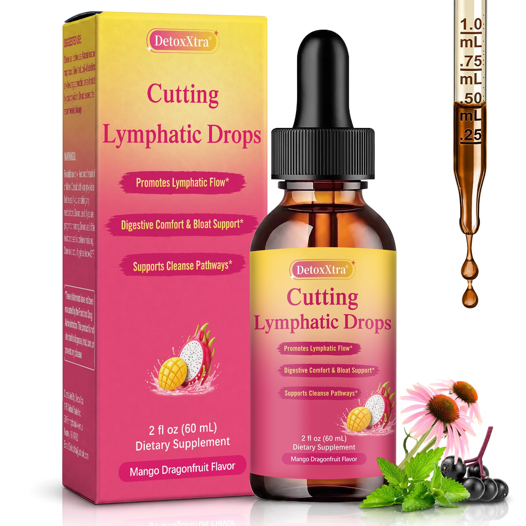 Cutting Liposomal Drops, Lymphatic Drainage Drops for Bloat Support & De-Puff Support –60 Servings with Cleavers, Dandelion & Elderberry -Digestive Comfort & Natural Detox Support