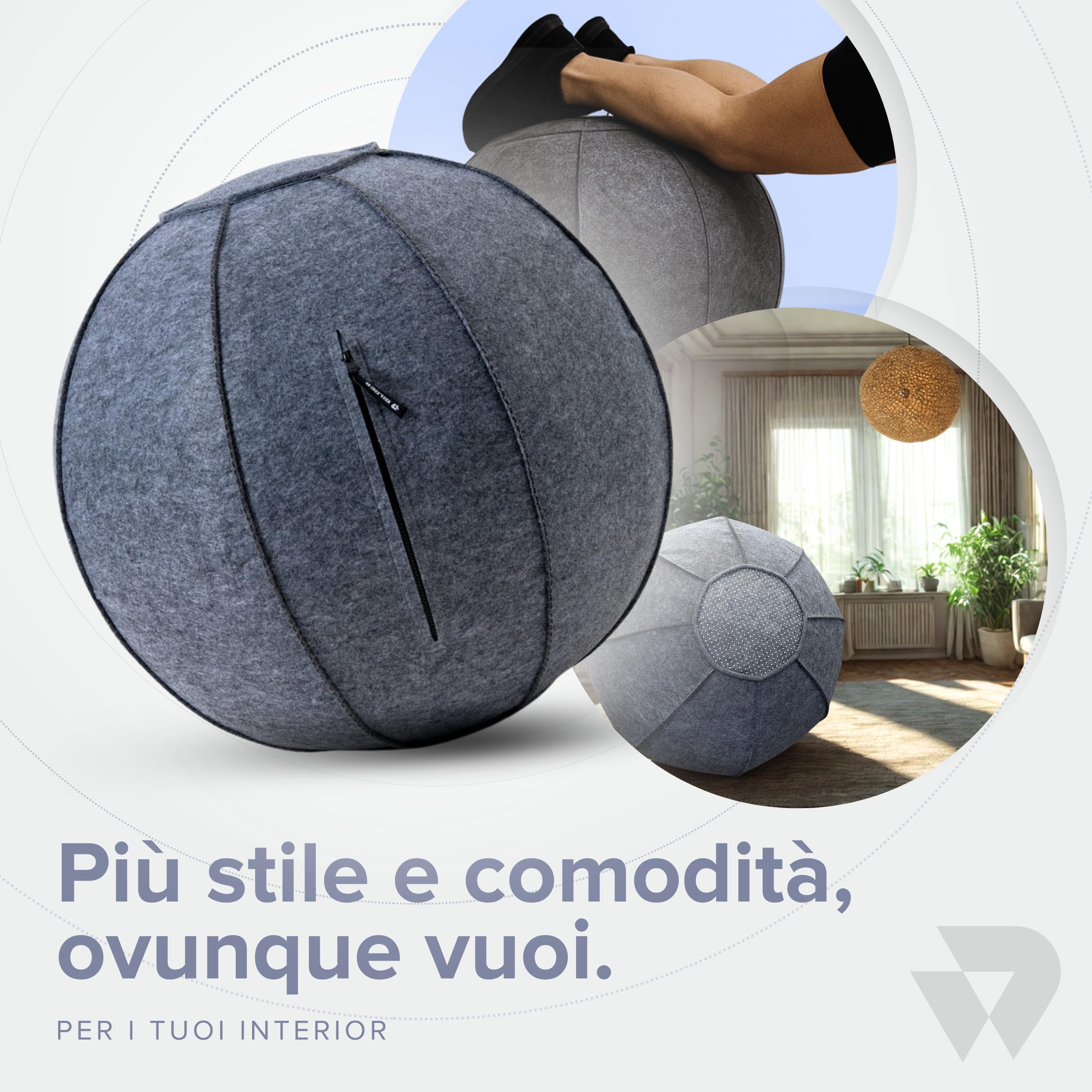BILDER - Coque pour Balle Pilates et Fitness en Feutre de Laine, étui Fitball avec Fermeture éclair, protège Contre Les Rayures Sale, Accessoires pour Outils de Gymnastique Maison et entraînement