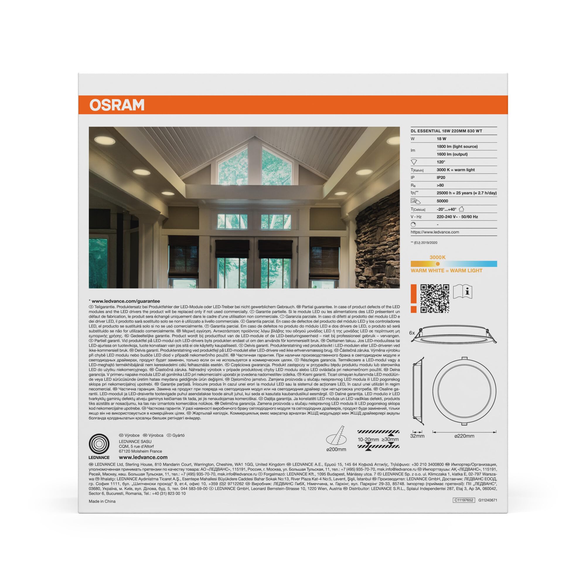OSRAM Reflektor wpuszczany LED Essential 220 mm 18 W 830 biały