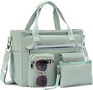 Canvas Tote Bag Set for Women Large Shoulder Handbag with Compartments Pockets Crossbody Satchel Work Travel
