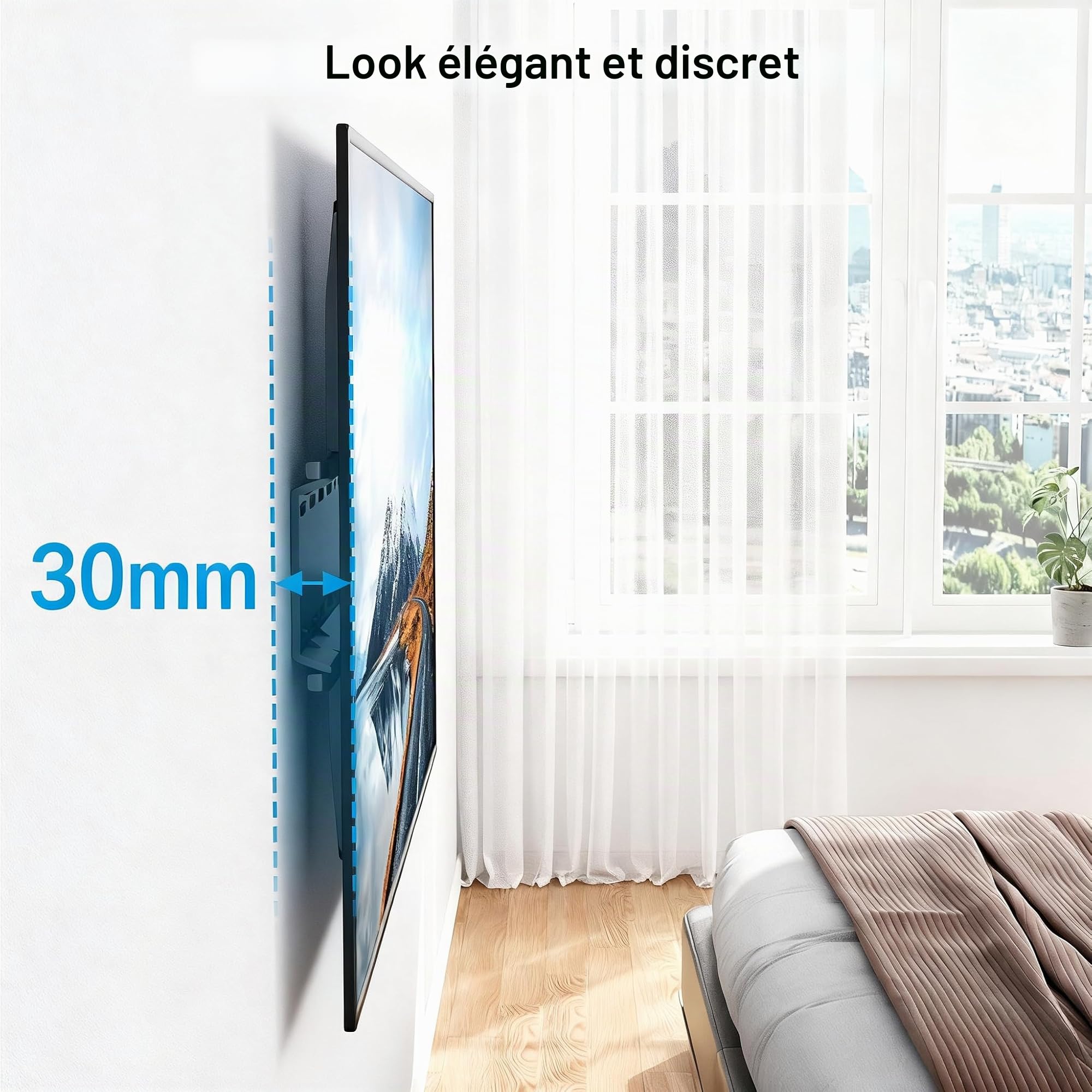 Support Mural TV pour la Plupart des téléviseurs Plats & incurvés LCD, OLED de 26-75 Pouces - Support TV avec VESA Max de 400x400mm Capacité Max de 52 kg