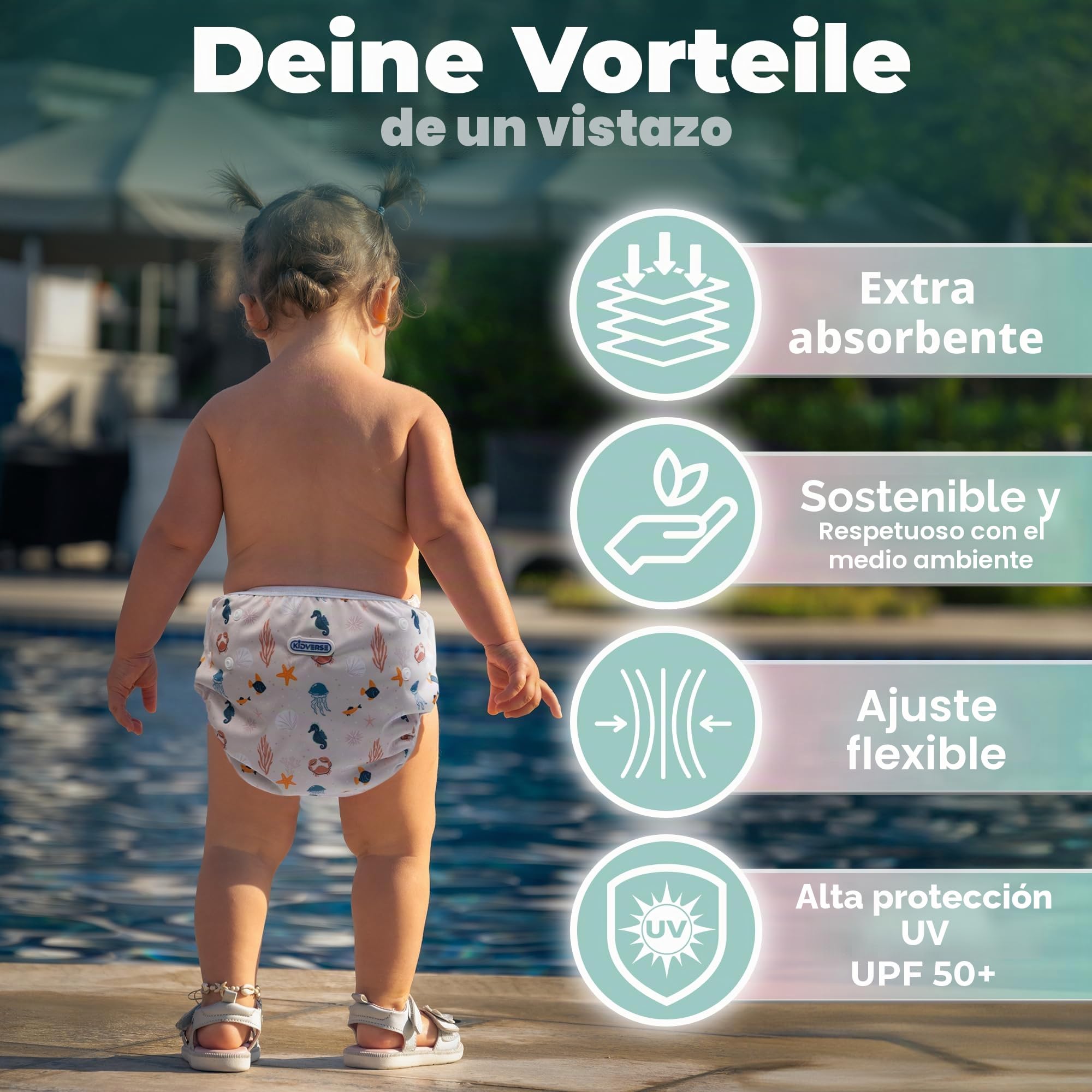 KIDVERSE set de 2 pañales acuáticos para bebés de 0 a 3 años - pañales de piscina reutilizables y suaves para la piel, con bolsa y red para el lavado