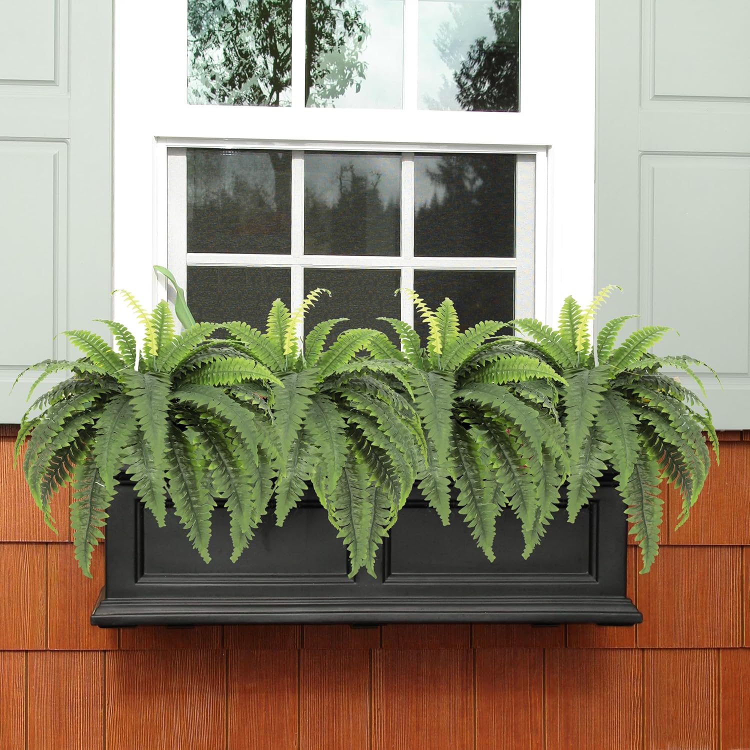 Artificial Boston Fern Greenery Bush for Indoors Outdoor, 4pcs Large Fake Silk Faux Ferns Flowers Shrub with 30 Spread for Hanging Plant Home Garden Windowsill Porch Home Decoration