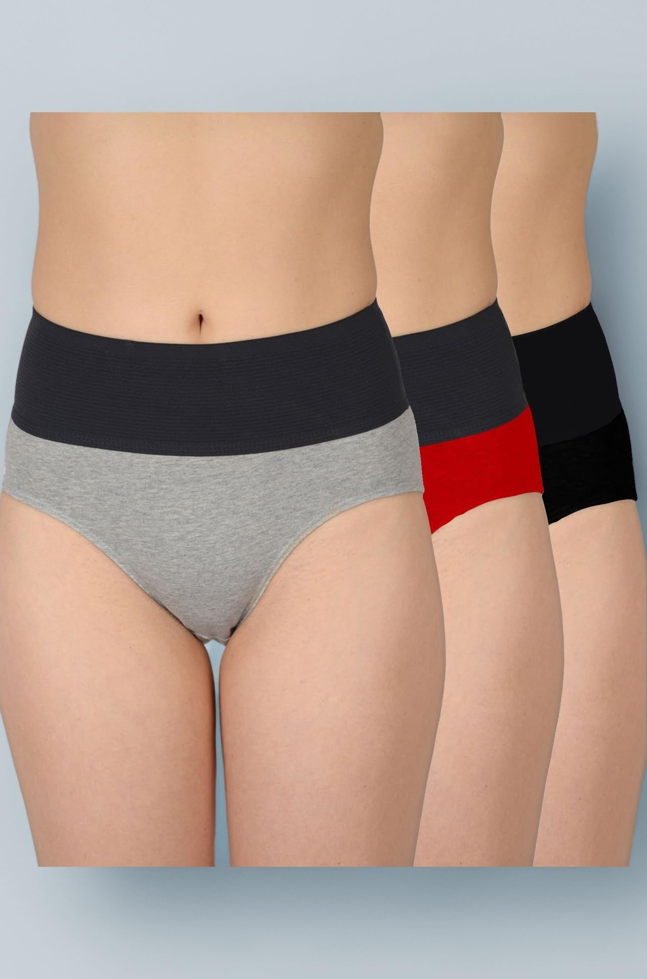 Women's Cotton Sinker High Rise Waistband Full Covrage Tummy Control Hipsters Panties Pack of 3