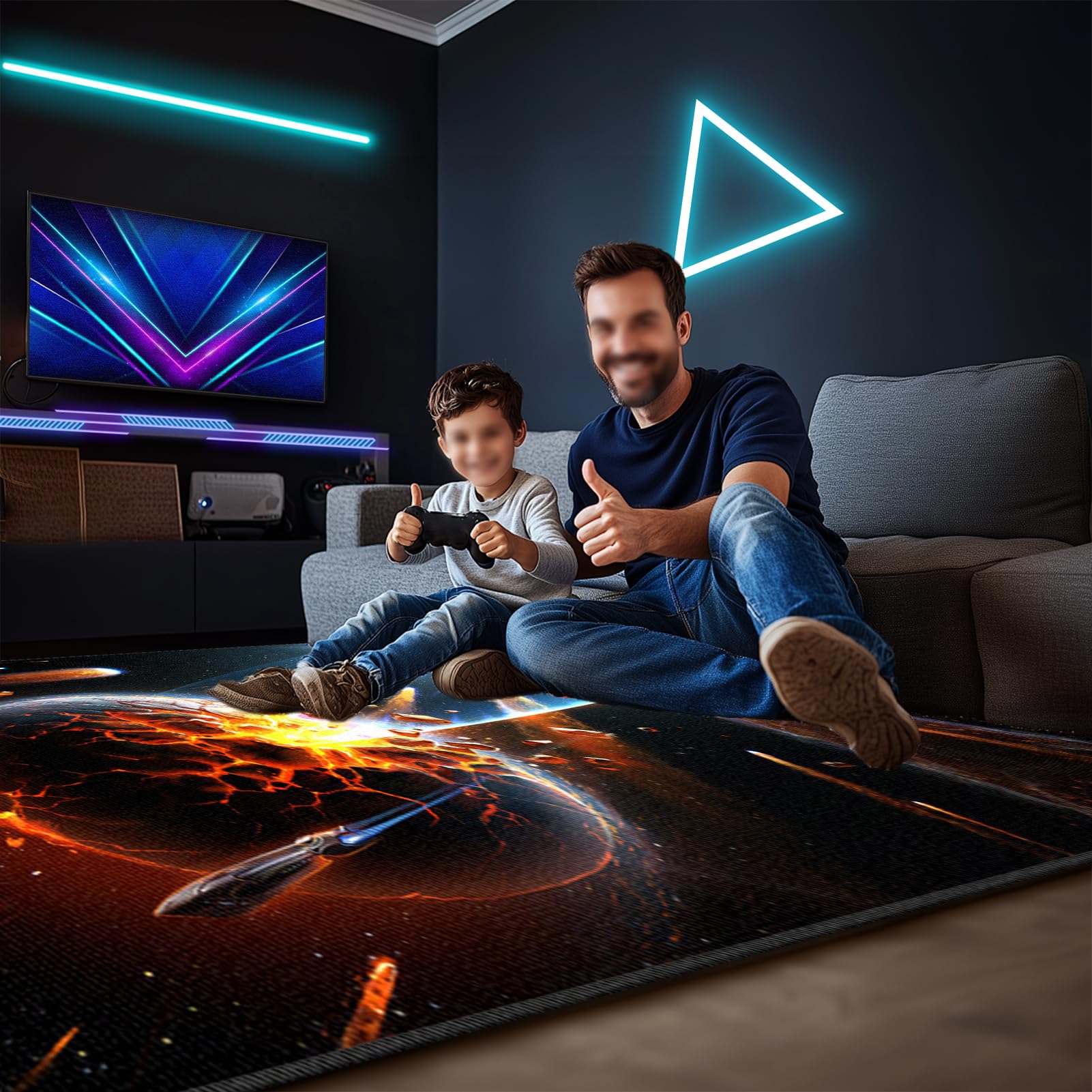 Tappeto da Gaming 3D Tappeto da Gioco per Camera da Letto dei Ragazzi, Lavabile Grande Antiscivolo Decorazione per Soggiorno Stanza dei Giochi Ragazzo Bambini Passatoia Corridoio Ufficio 100 x 160 cm
