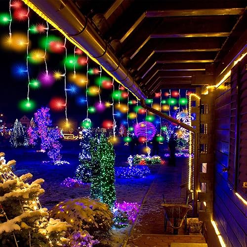 Miniatura 2 de LAMPHOME Luces de Navidad de carámbano para exteriores, 400 LED, 49.5 pies, 16 modos, temporizador, IP44, impermeable, conectables, enchufe remoto