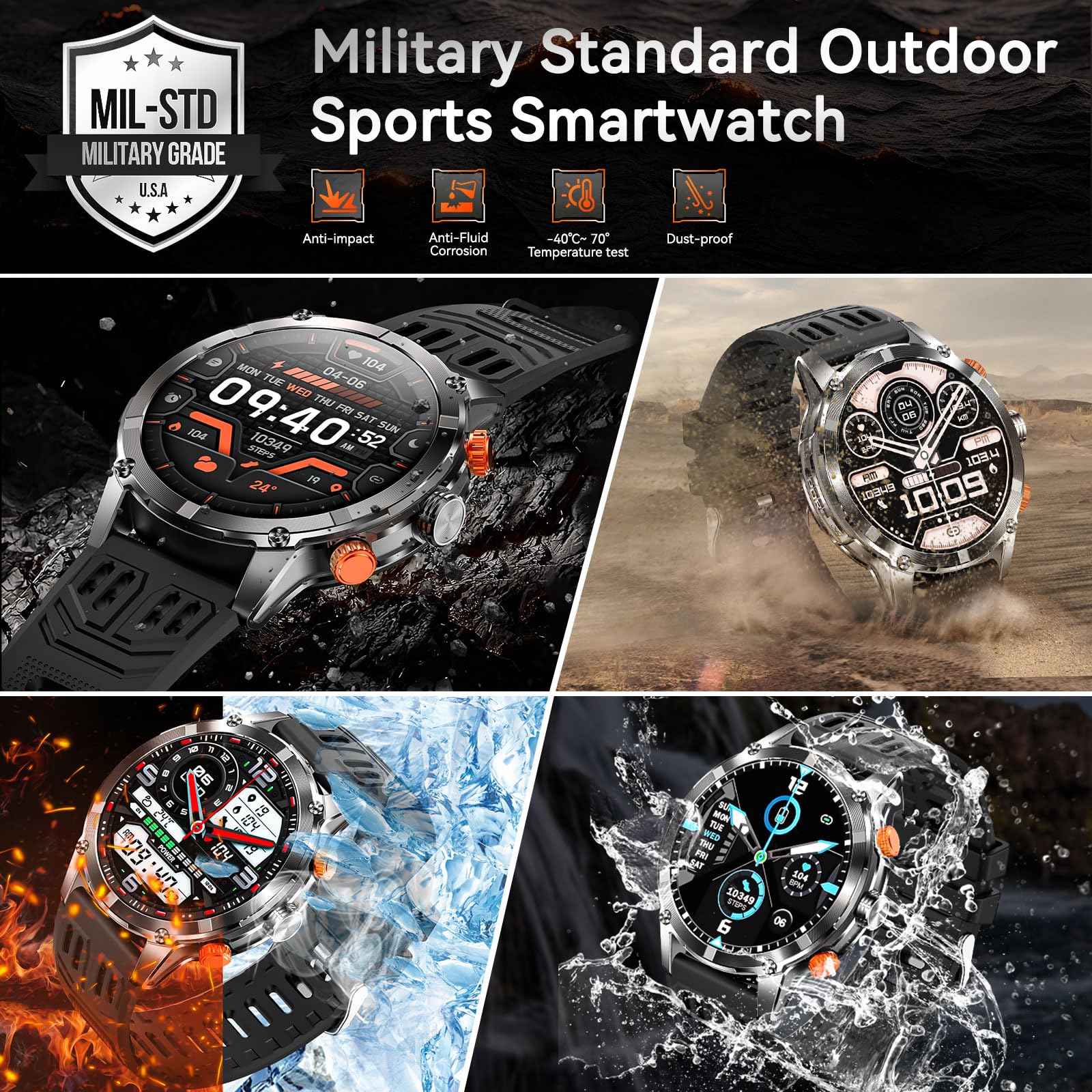 Military Smart Watch for Men(Make/Answer Call) with LED Flashlight, 1.7