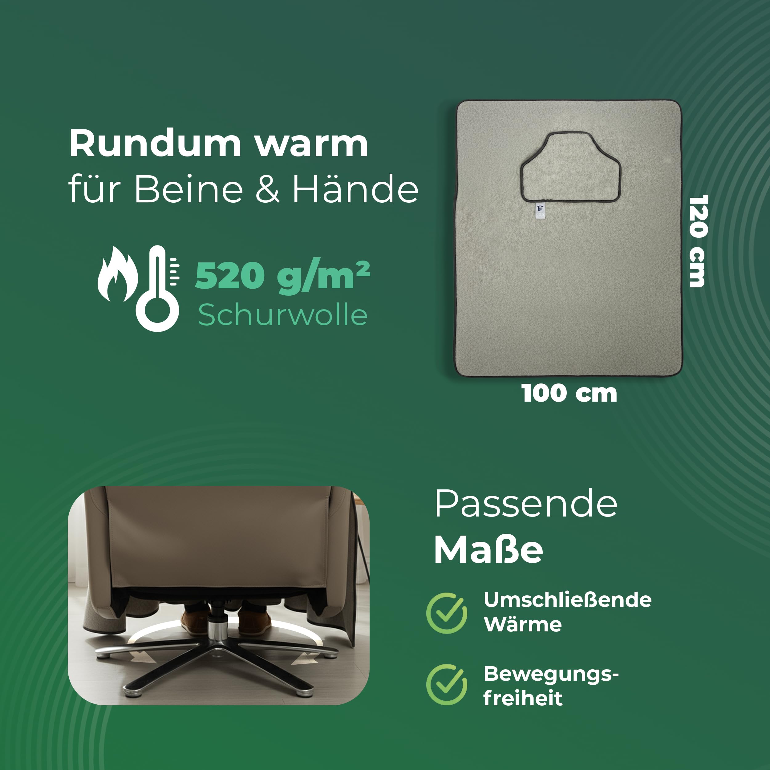 Novaliv Manta térmica de lana virgen para silla de ruedas, manta para piernas para personas mayores, manta térmica suave de 120 x 100 cm, ideal para sofá, sillón, hogar de ancianos, manta térmica para