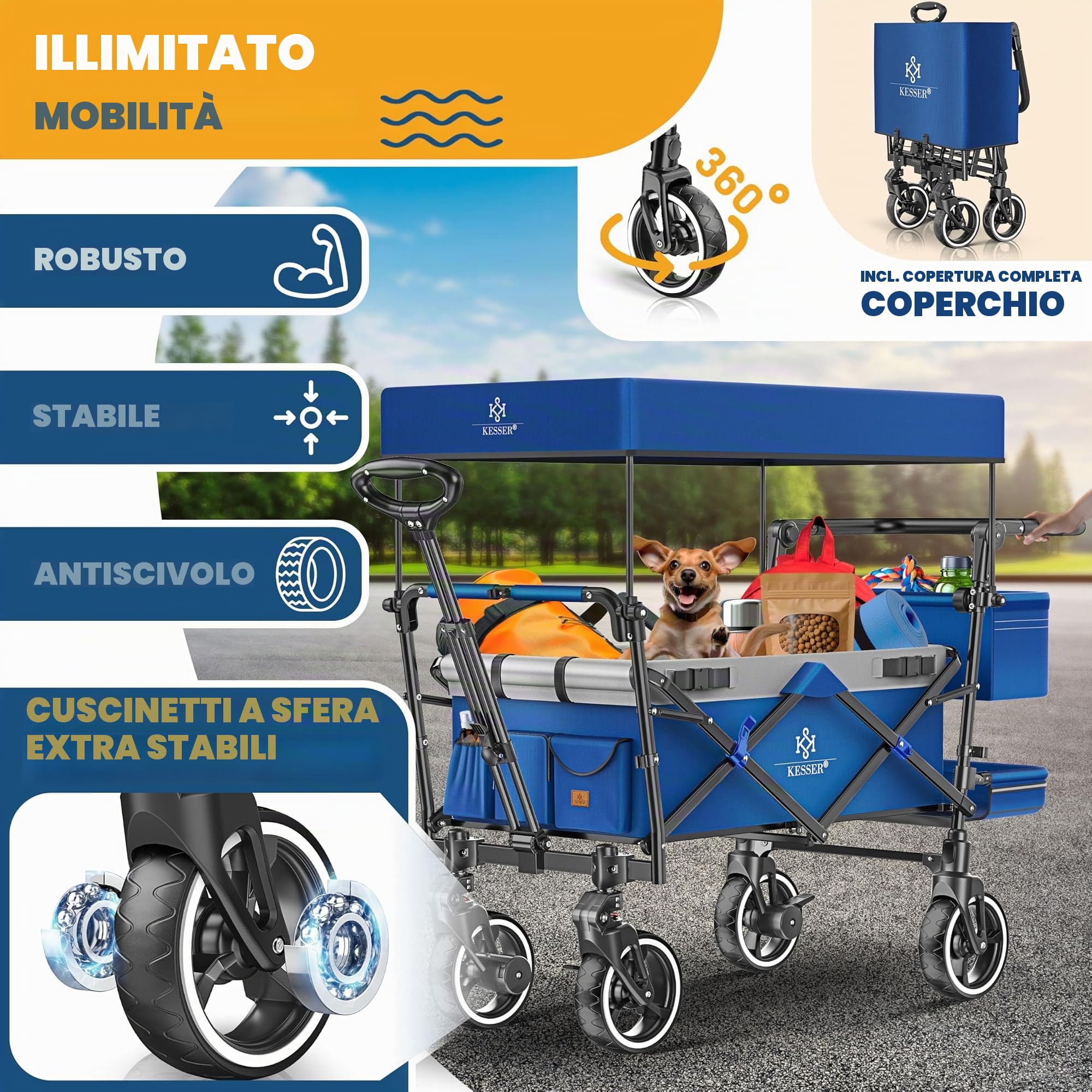 KESSER® GTS-9100 - Carrello pieghevole con tetto, portata fino a 150 kg, ruote in gomma dura, freni anteriore/posteriore, serratura, copertura e protezione da intemperie