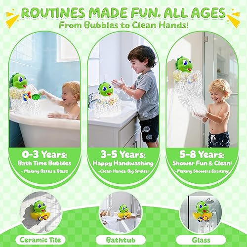 Miniatura 5 de Juguetes de baño de dinosaurio para bebés de 1, 2 y 3 años, máquina de burbujas de baño de dinosaurio con luces arcoíris y cuchara de agua,