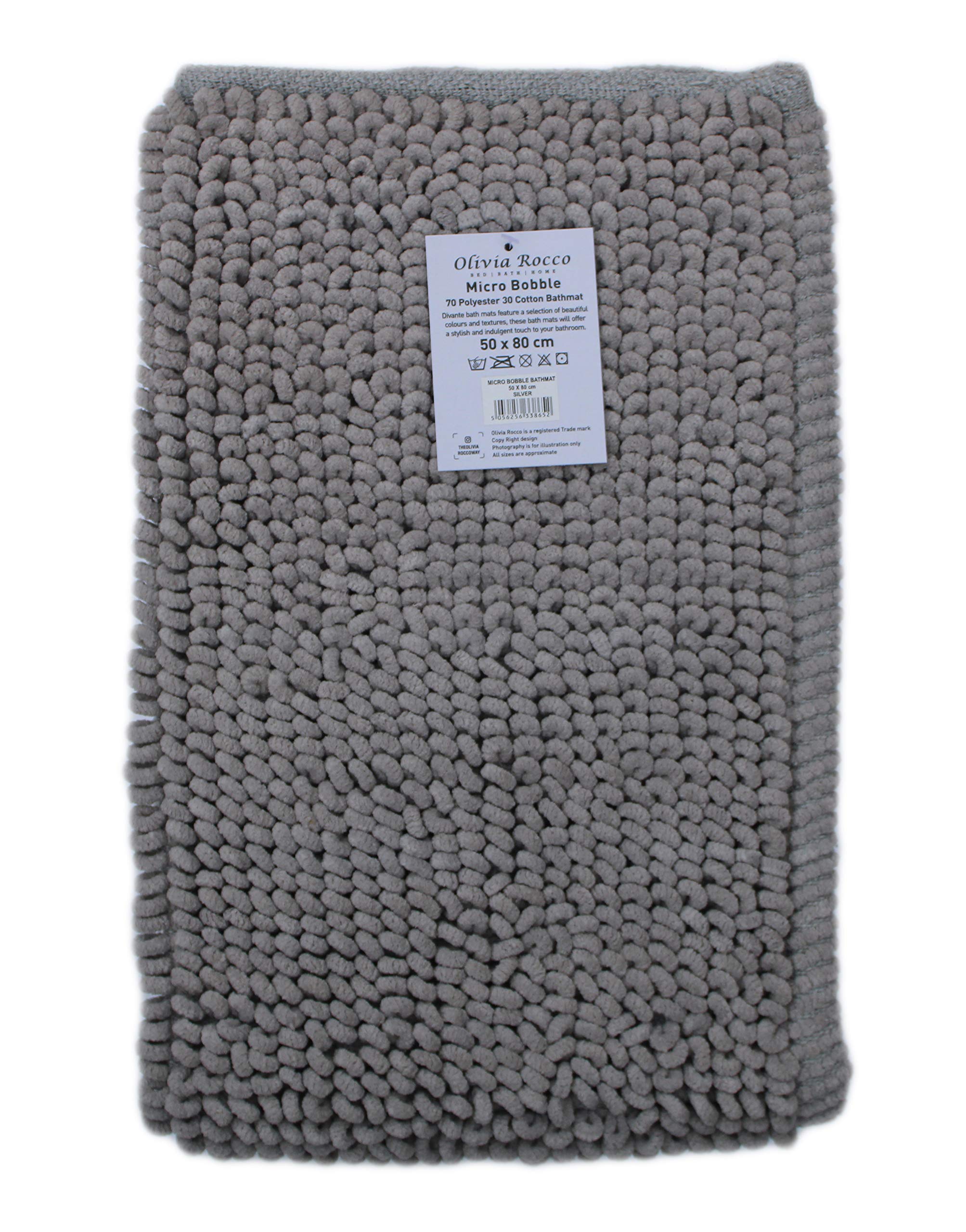 Looms & Leaves Silver Super Soft 100% Microfiber Polyester Non-Slip Bobble Bathroom Mats (Silver)