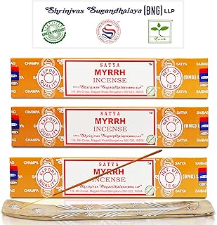 Satya Nagchampa Myrrh Incense Sticks, Satya Bng (Bangalore) Insenses 15gmx3 Pack (45 GMS) with Raajsee Incense Holder Bundle, Satya Nagchampa Natural Incense