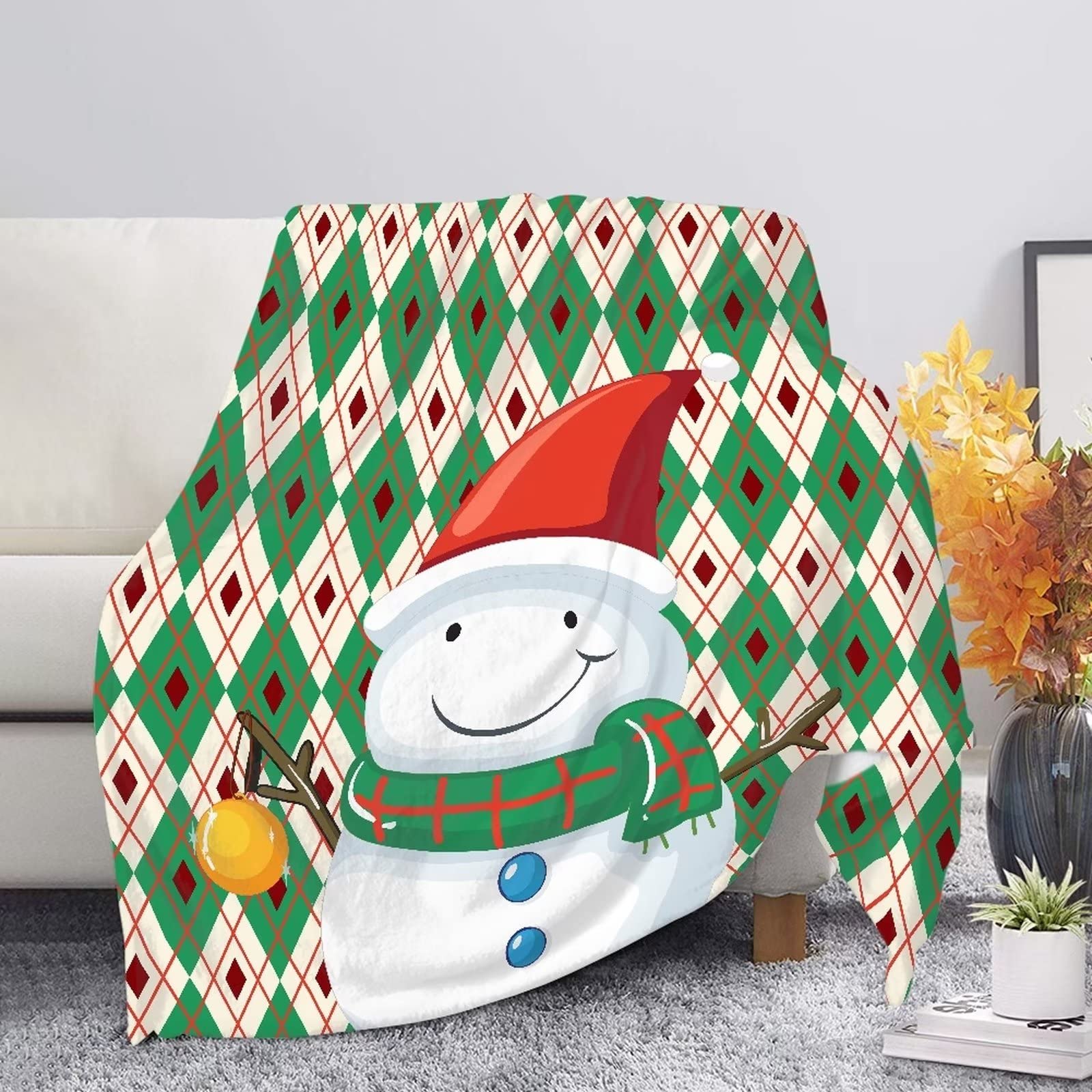 HUGS IDEA Plush Cozy Blanket Christmas Funny Cartoon Snowman Print Ultra Soft Fleece Throw Blanket for Sofa Couch Kids Room