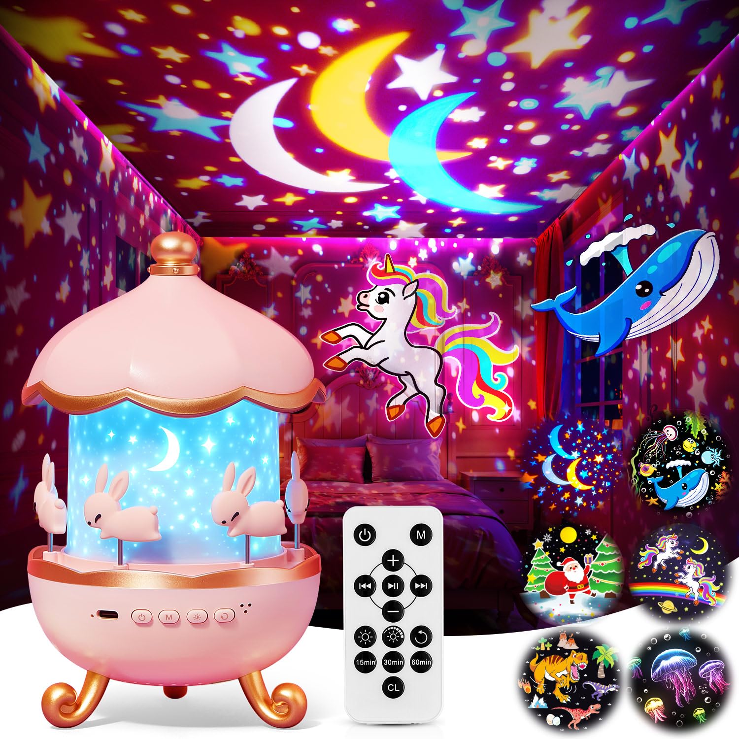 One Fire Girls Gifts, Night Light 15 Sounds, Star Projector with 15 Films