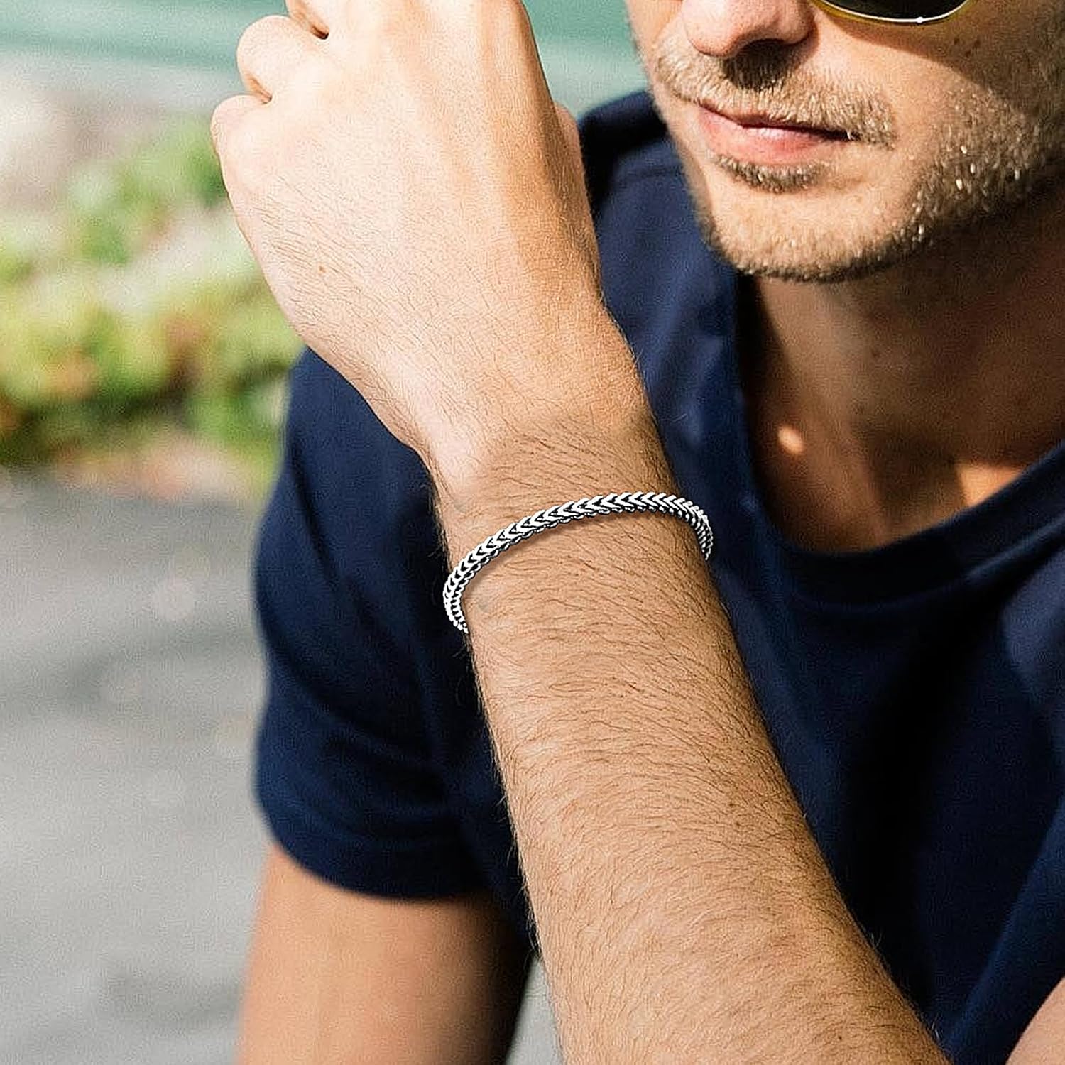 SanThree 4mm Solid Pure Titanium Link Bracelets for Men Women, Ultra Light 4-Side Square Keel Welded Shinny Twist Bracelet for Grandpa Father Boyfriend Valentines Birthday Gifts, 8.26” - Image 7