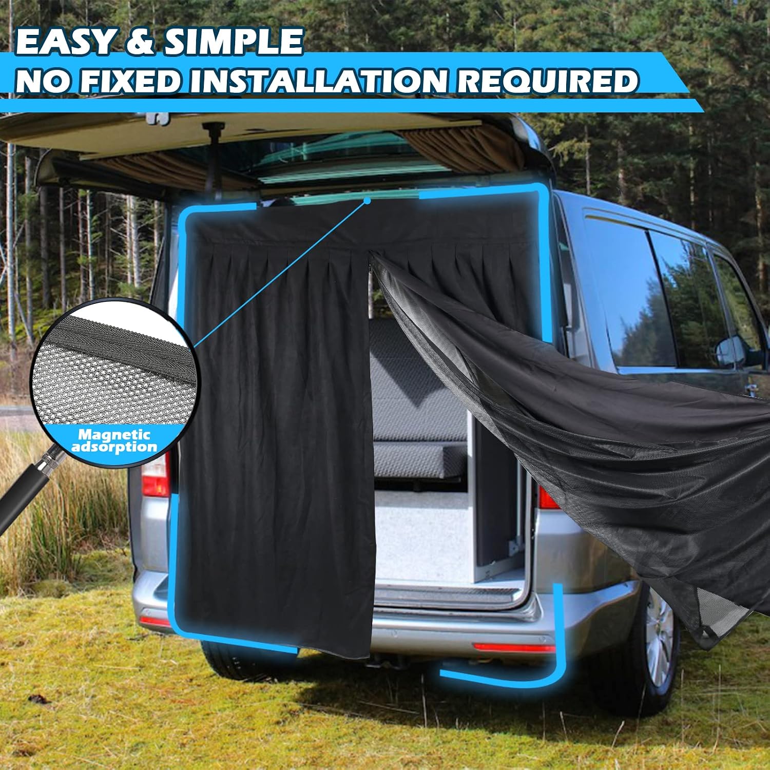 Magnetic Van Bug Screen for RV and Other Campervans, Double Layer Design Bug Mesh Customized for Sprinter, Ford Transit Van, Promaster Camper, GMC Savana, Rear Door Mosquito Net Center Zipper Closure