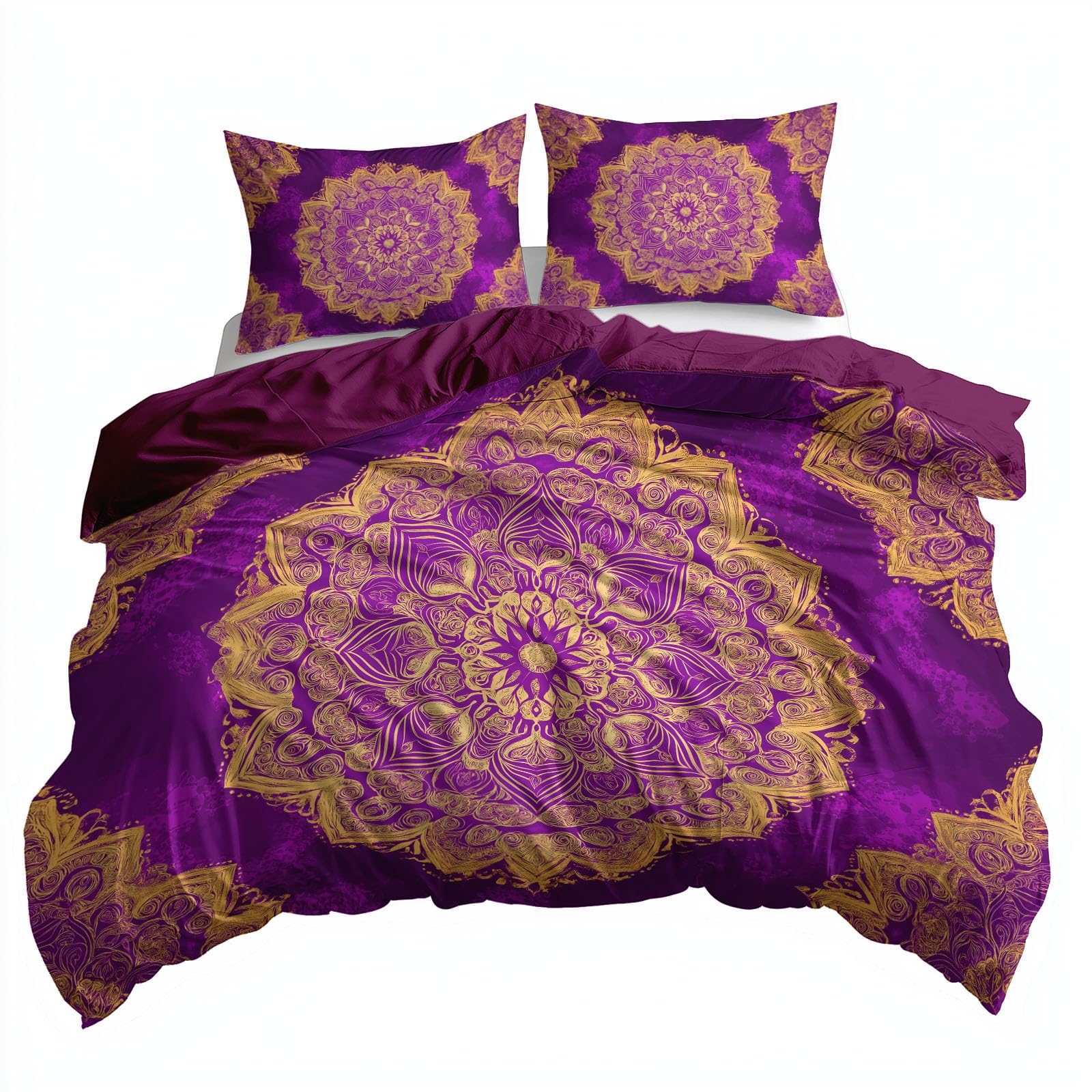 Pościel Geometryczny wzór Mandala Mikrofibra Miękka Ciemnofioletowa Poszwa na kołdrę Pościel 240 X 220 cm Dla Chłopców I Dziewcząt W zestawie 1 poszwa na kołdrę i 2 poszewki na poduszki