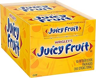 Juicy Fruit Gum Original Bubble Chewing Gum, 15 pieces (10 Pack)