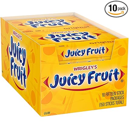 Juicy Fruit Gum Original Bubble Chewing Gum, 15 pieces (10 Pack)