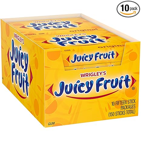 Juicy Fruit Gum Original Bubble Chewing Gum, 15 pieces (10 Pack)