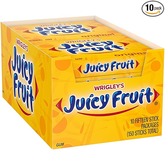 Juicy Fruit Gum Original Bubble Chewing Gum, 15 pieces (10 Pack)
