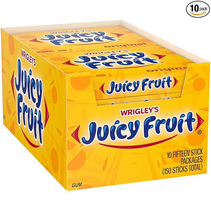 Juicy Fruit Gum Original Bubble Chewing Gum, 15 pieces (10 Pack)