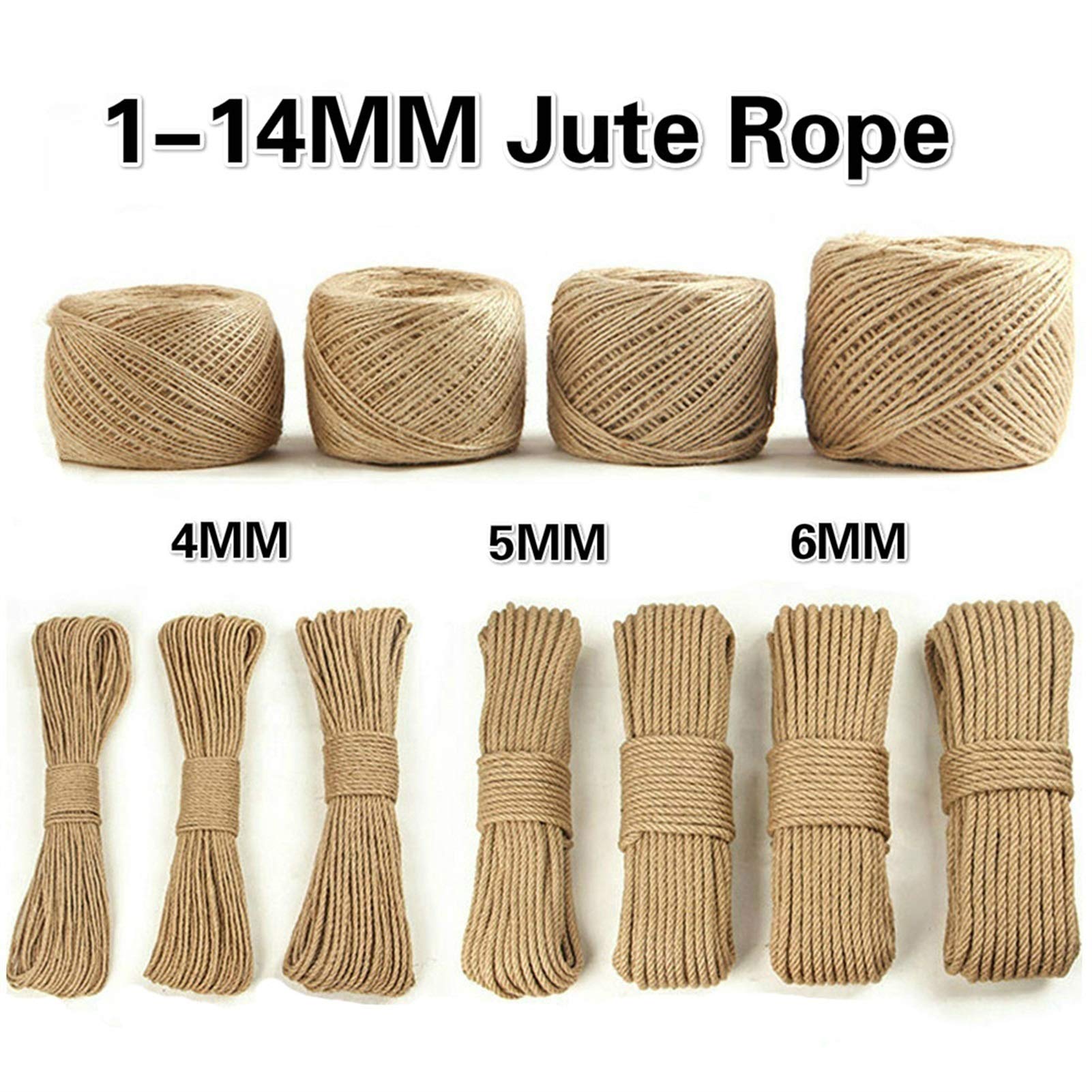 Zkenshan-Ficelle Jute Jute corde ficelle rouleaux de corde de chanvre cordon macrame chaîne de bricolage artisanat panier chat animal gratter décor à la main 10mm, fibre de jute naturelle