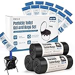 Poesie Absorbent Gel Toilet Bags Set, 8 Gallon Compostable Portable Toilet Bags with Camping Gel, Camping Toilet Bags and Gel Set for RV, Hiking, Emergency 60 Gels and 60 Bags