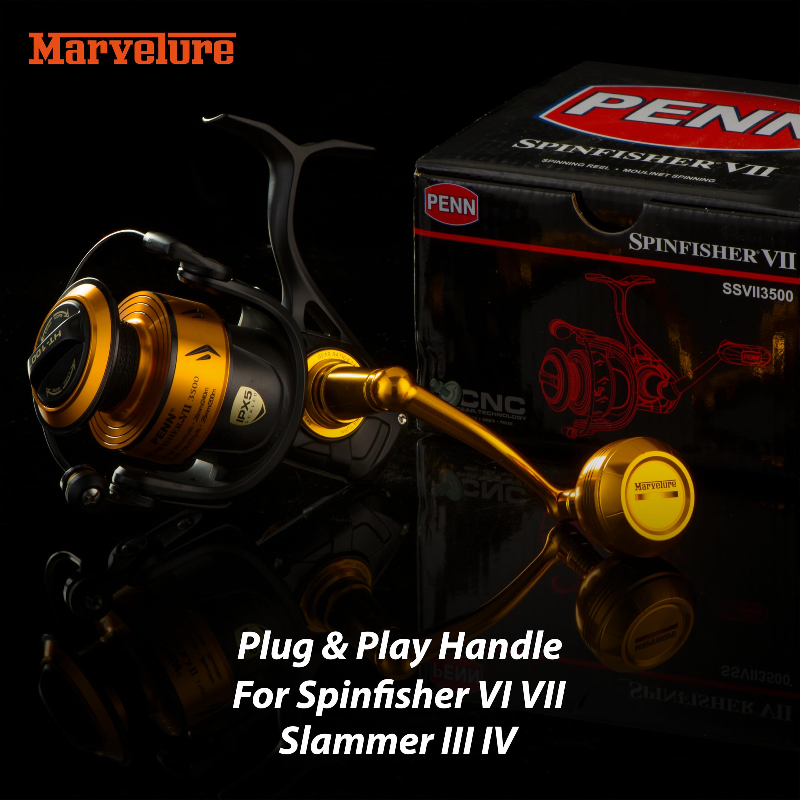 MARVELURE Power Handle for Penn Spinfisher VI VII Slammer III IV (Not for Spinfisher Long Cast) (Gold, Slammer/Spinfisher 5500-6500 Thread)