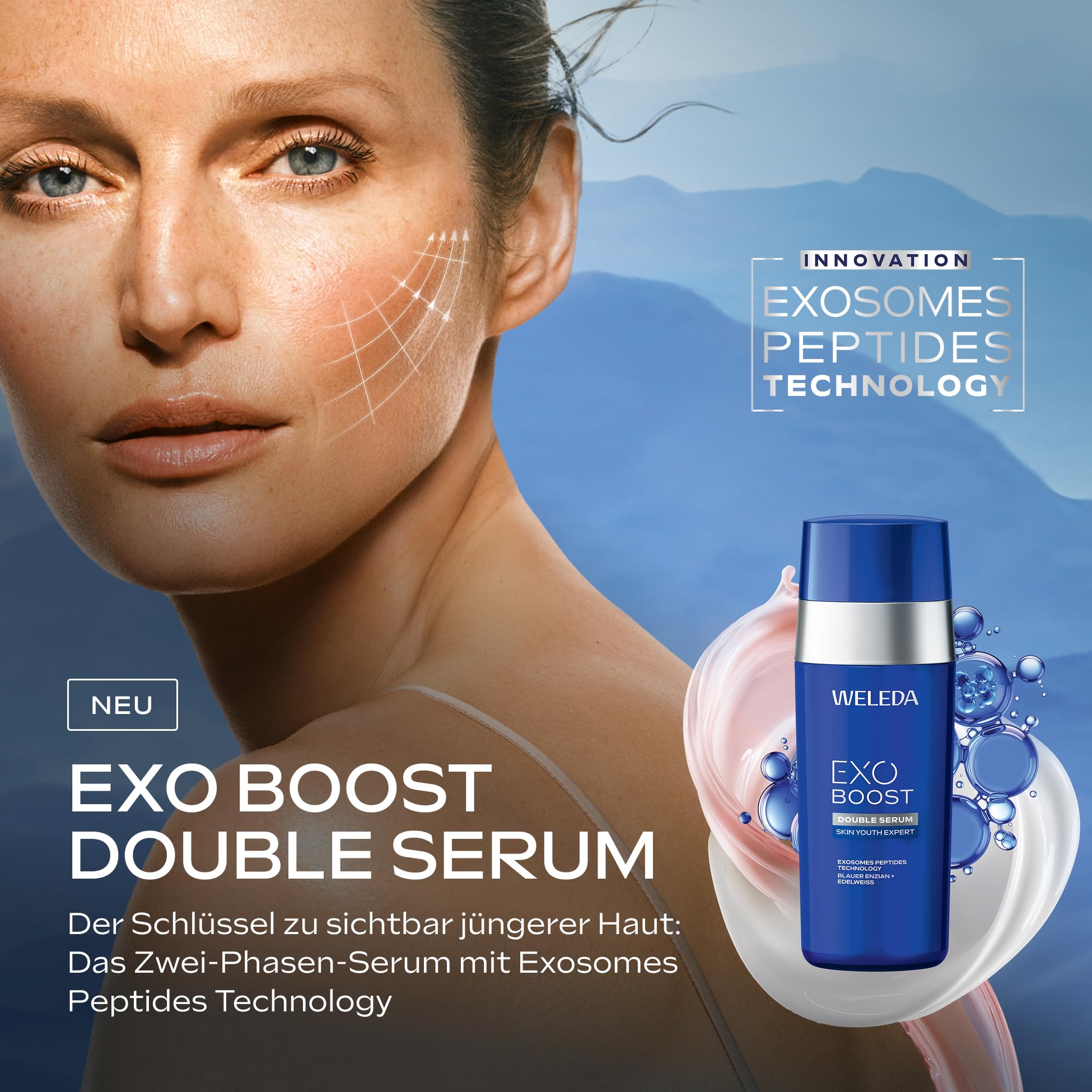 WELEDA Bio EXO BOOST Double Serum Blauer Enzian & Edelweiß – Naturkosmetik Gesichtsserum mit COLLAGEN+ ACTIVE COMPLEX & Lifting Effekt für sichtbar gestraffte Haut & definierte Konturen (vegan, 30ml)