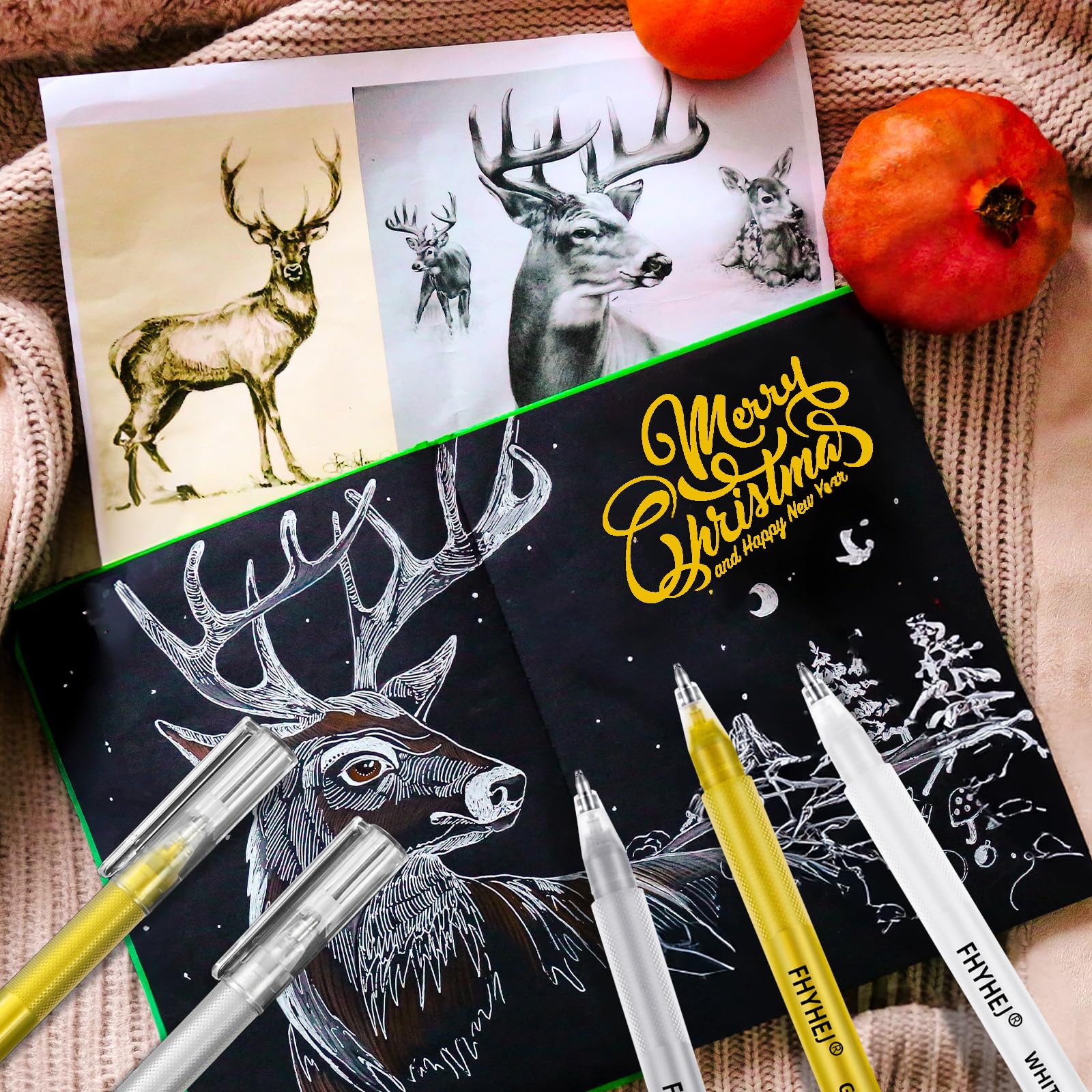 Fhyhej Gold Silver White Gel Pens 1 0mm Fine Point Gel Ink Pen Archival Ink Pens for Black — view 5