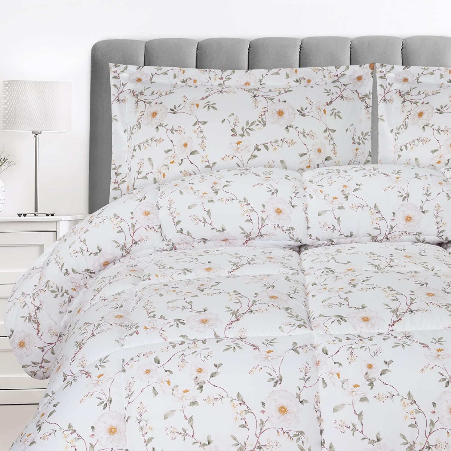 Utopia Bedding Queen Comforter Set (Vintage Floral) with 2