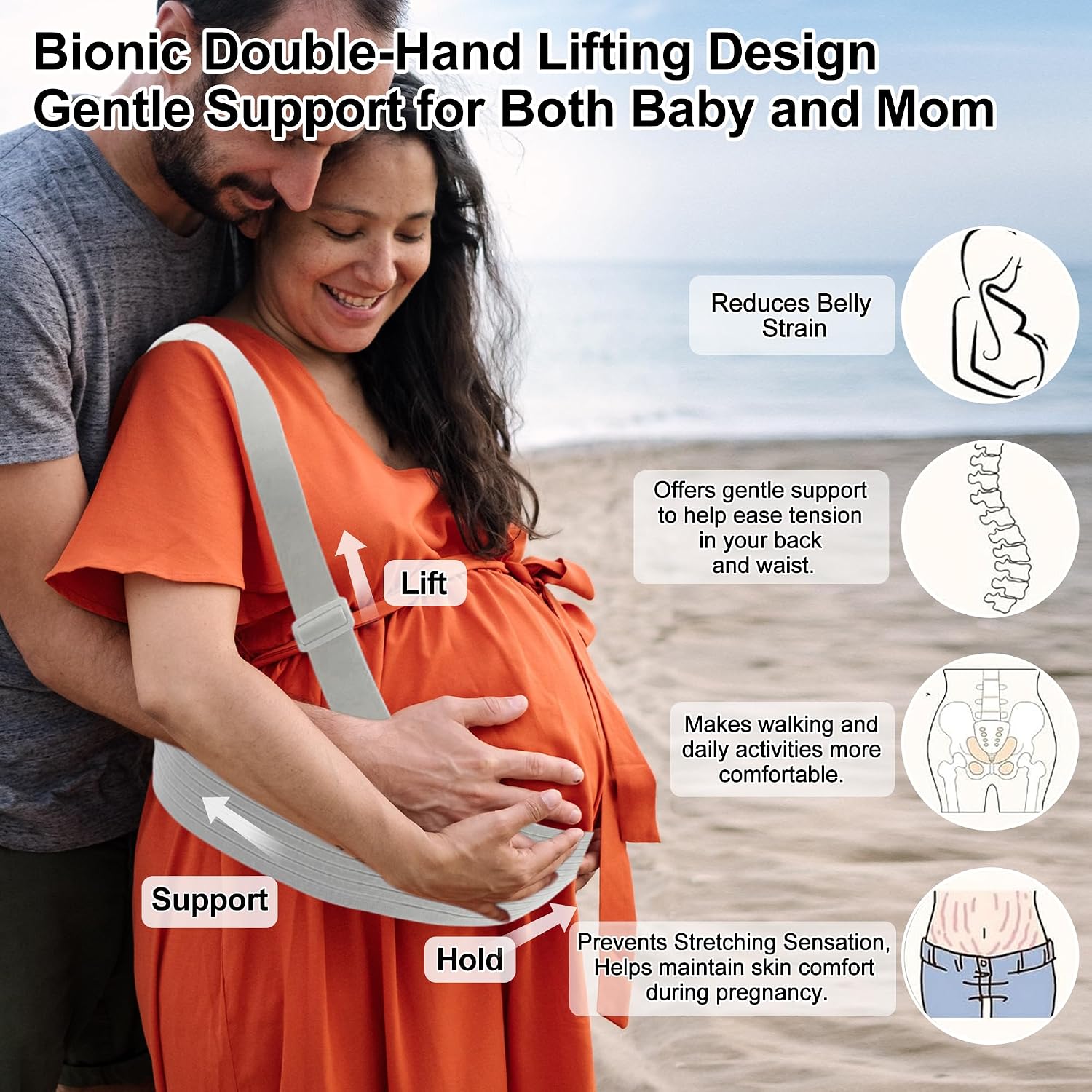 Pregnancy Belly Band, Maternity Belly Band with Adjustable Straps, Belly Bands for Pregnant Women, Maternity Belt, Gray, Large