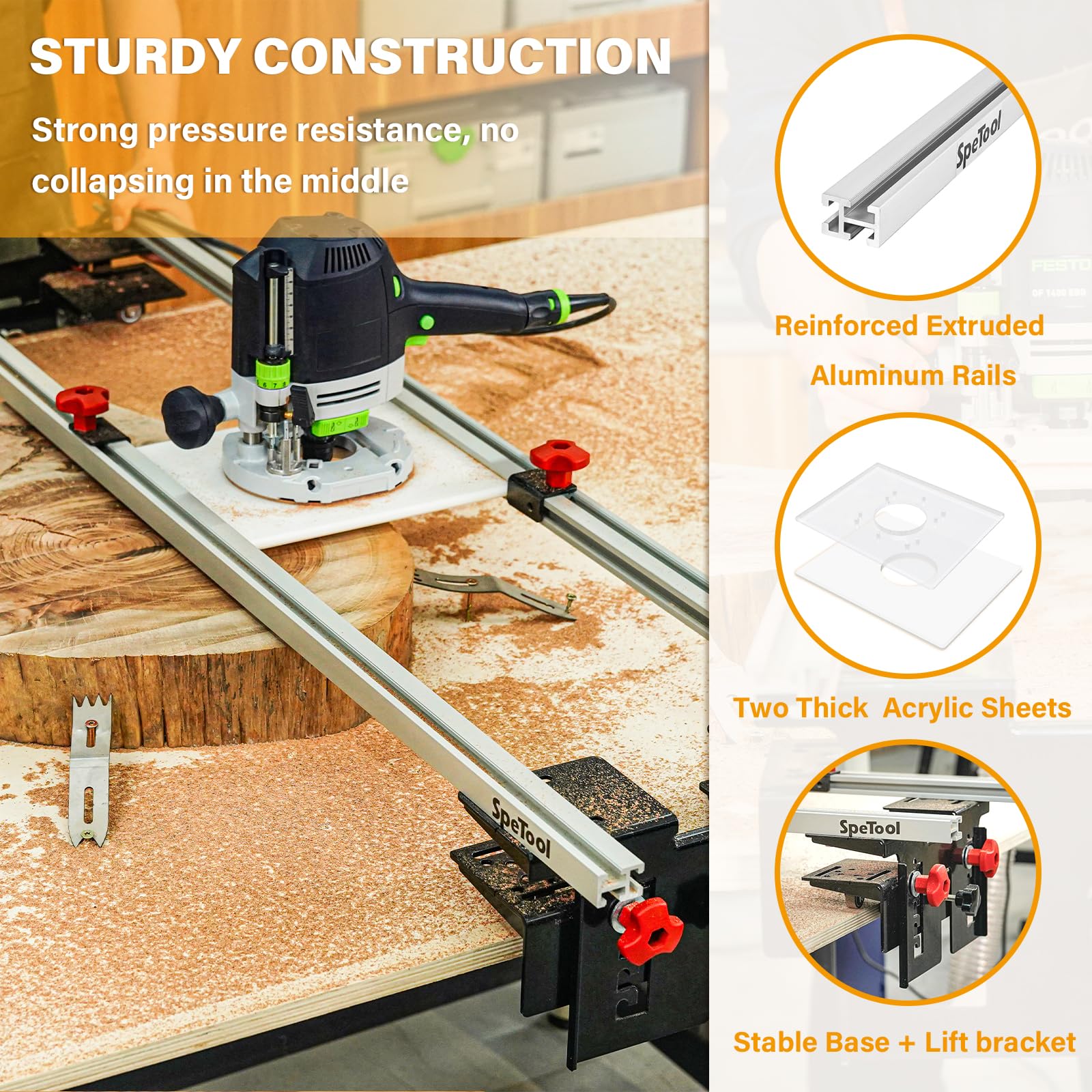 SpeTool Planfräsvorrichtung Planfräsen Vorrichtung Oberfräse Router Sled 3 Achsen Verstellbar Führungsschiene Oberfräse Planfräser für Holz von Holzplattenabflachung