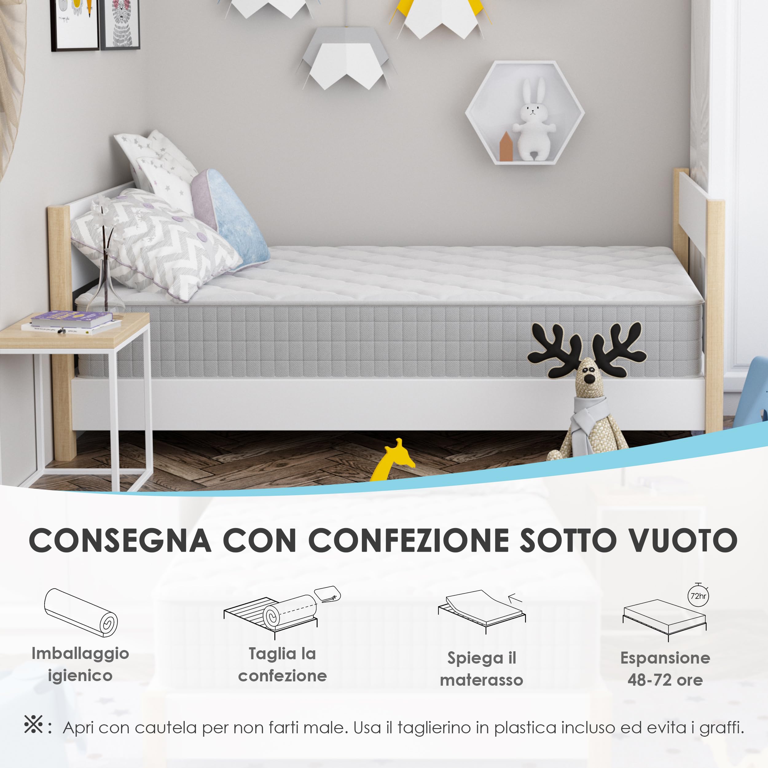 DEWINNER | Materasso Memory Foam 80x190 Singolo | 25CM | Materasso a Memoria in schiuma | Ortopedico Rigido e Rigidità media | Certificato OEKO-TEX | Anallergico | Alleviamento Punti di Pressione