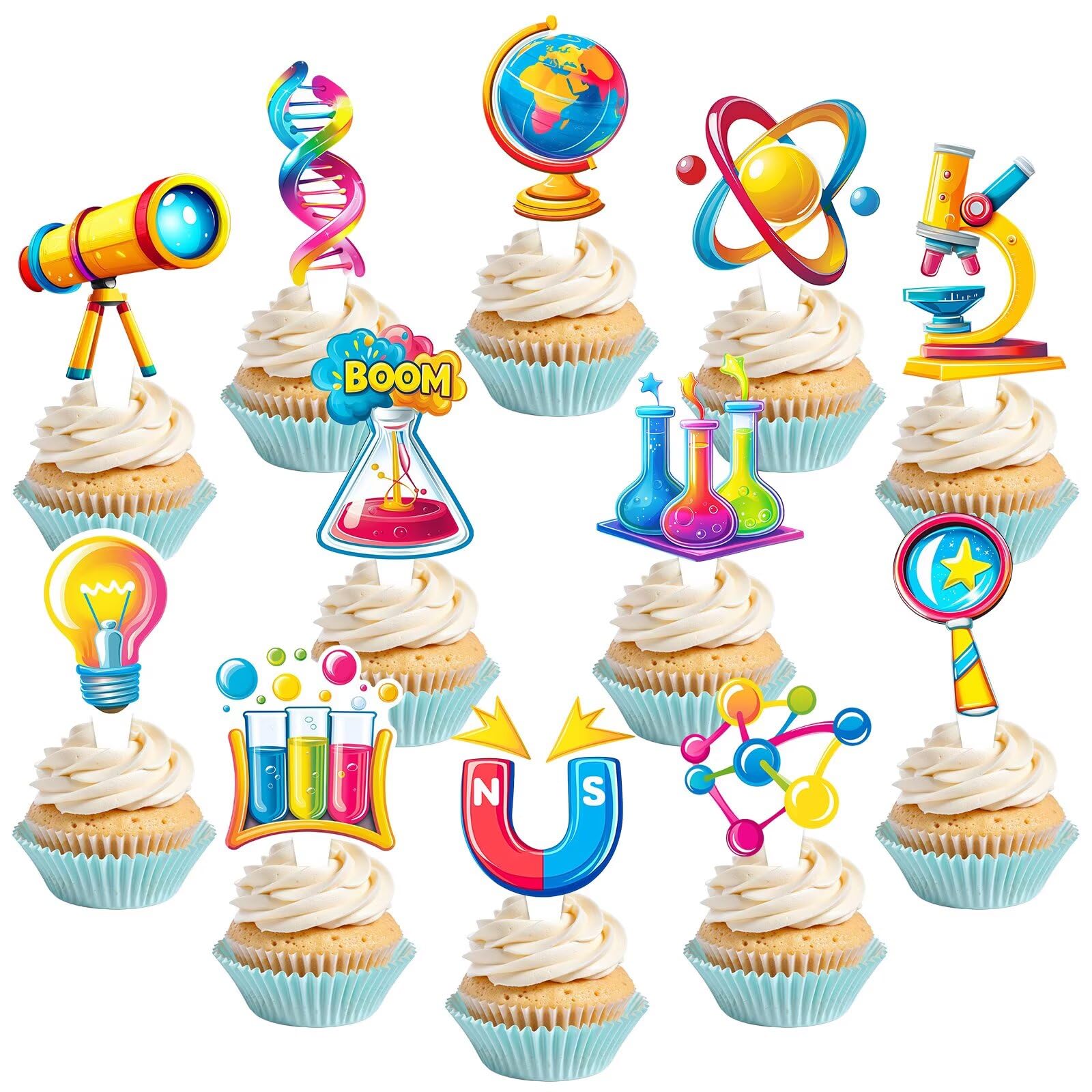Photo 1 of 48 Pcs Science Cupcake Toppers Science Party Decorations