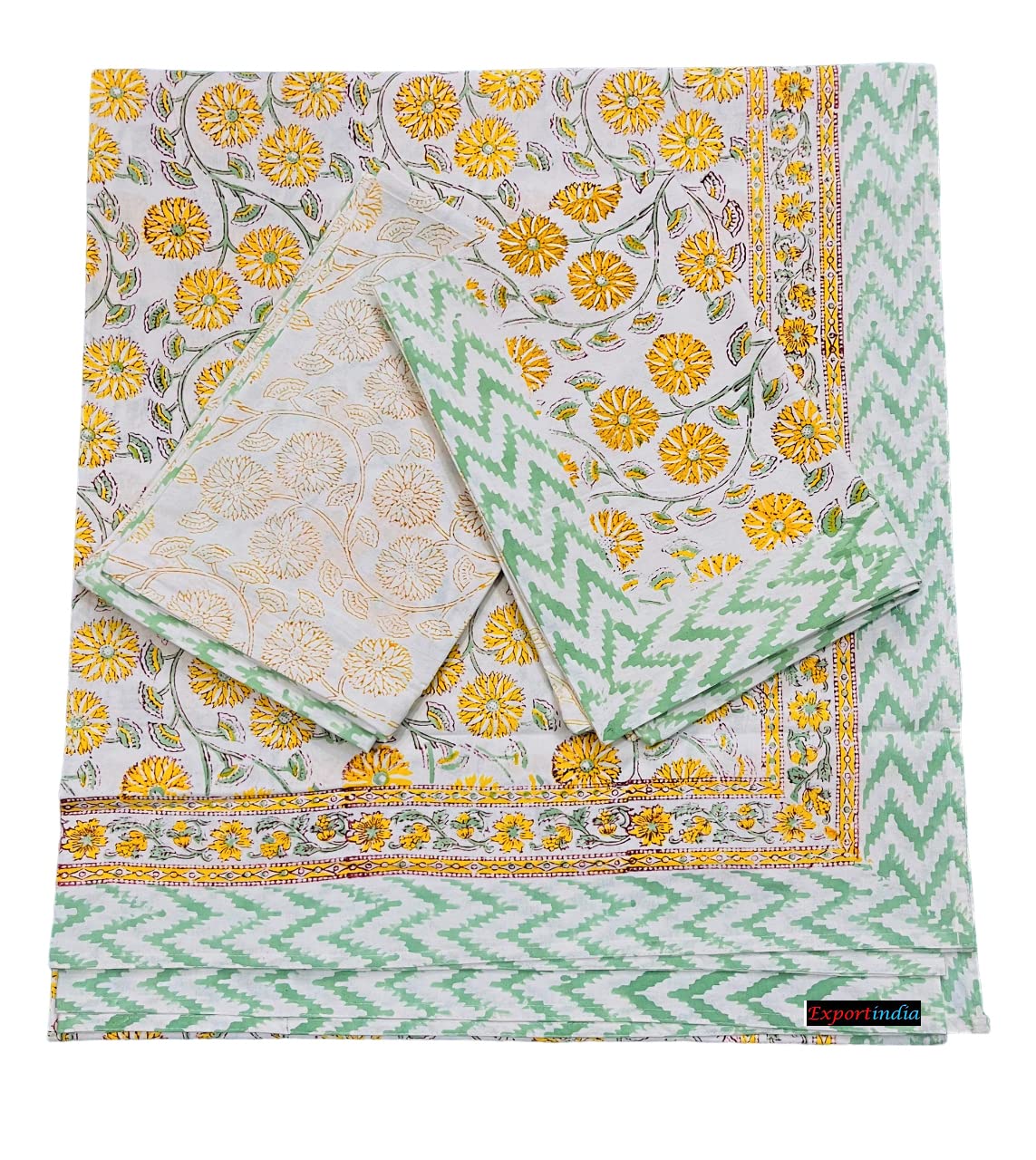 ExportindianTraditional Indian 100% Cotton Indian Jaipuri Traditional Hand Block Printed bedsheet bed cover cotton (California King US Size 108x108 Inch)