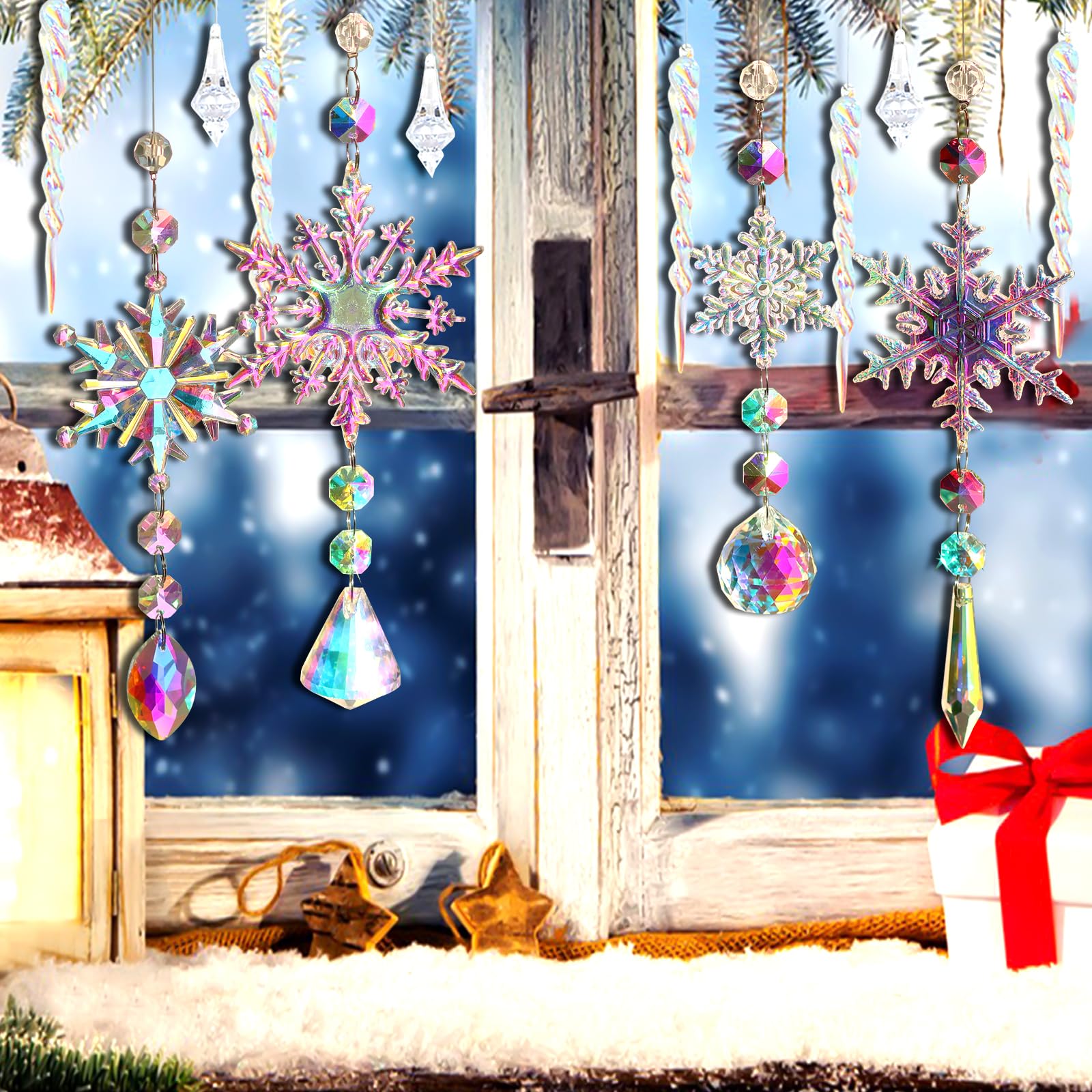 Attrape-rêves Flocon De Neige Avec Prisme - Décoration De Noël Colorée & Brillante - Pour Fenêtre, Jardin, Rideau - 27 Cm - 2