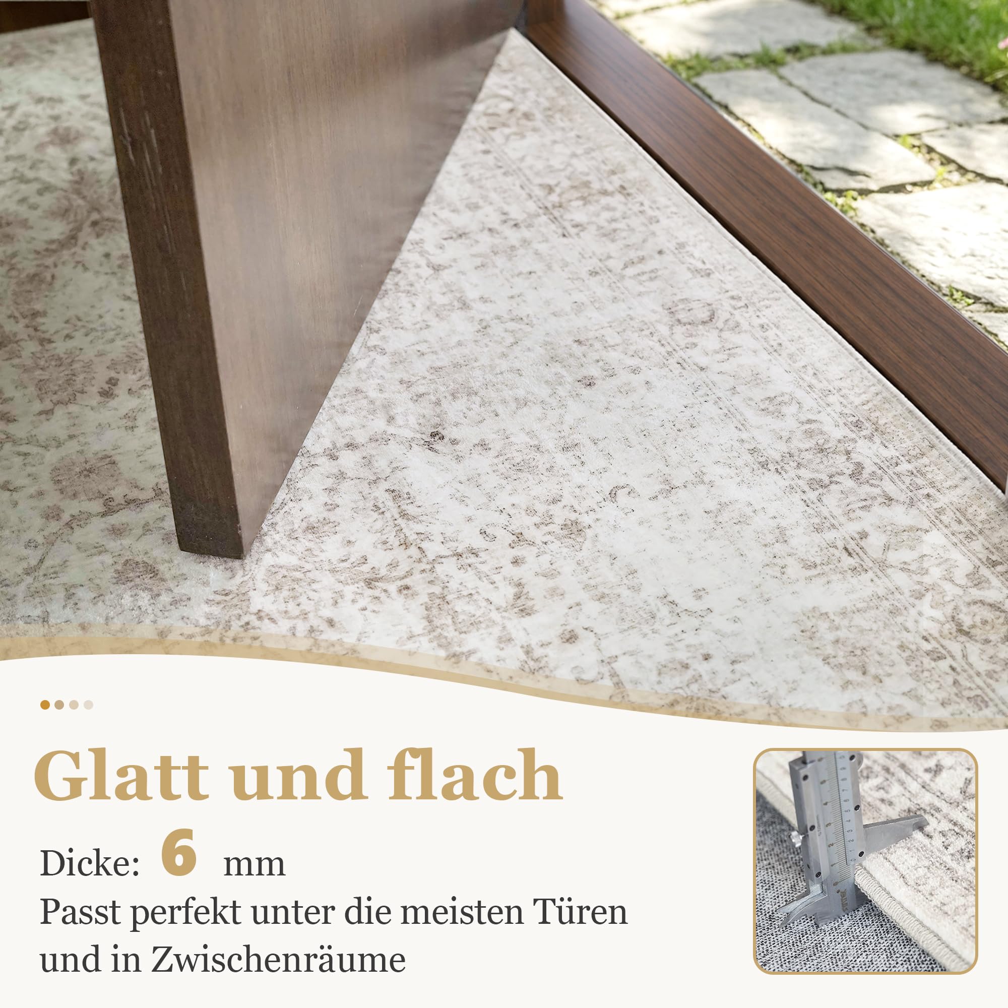 Beauoop Vintage Teppich Läufer Flur 60x240 cm Beige Waschbar Küchenteppich | Kurzflor Weich Rutschfest Retro Teppichläufer Bettvorleger Schlafzimmer Wohnzimmer Eingangsbereich Pflegeleicht Kitchen Rug