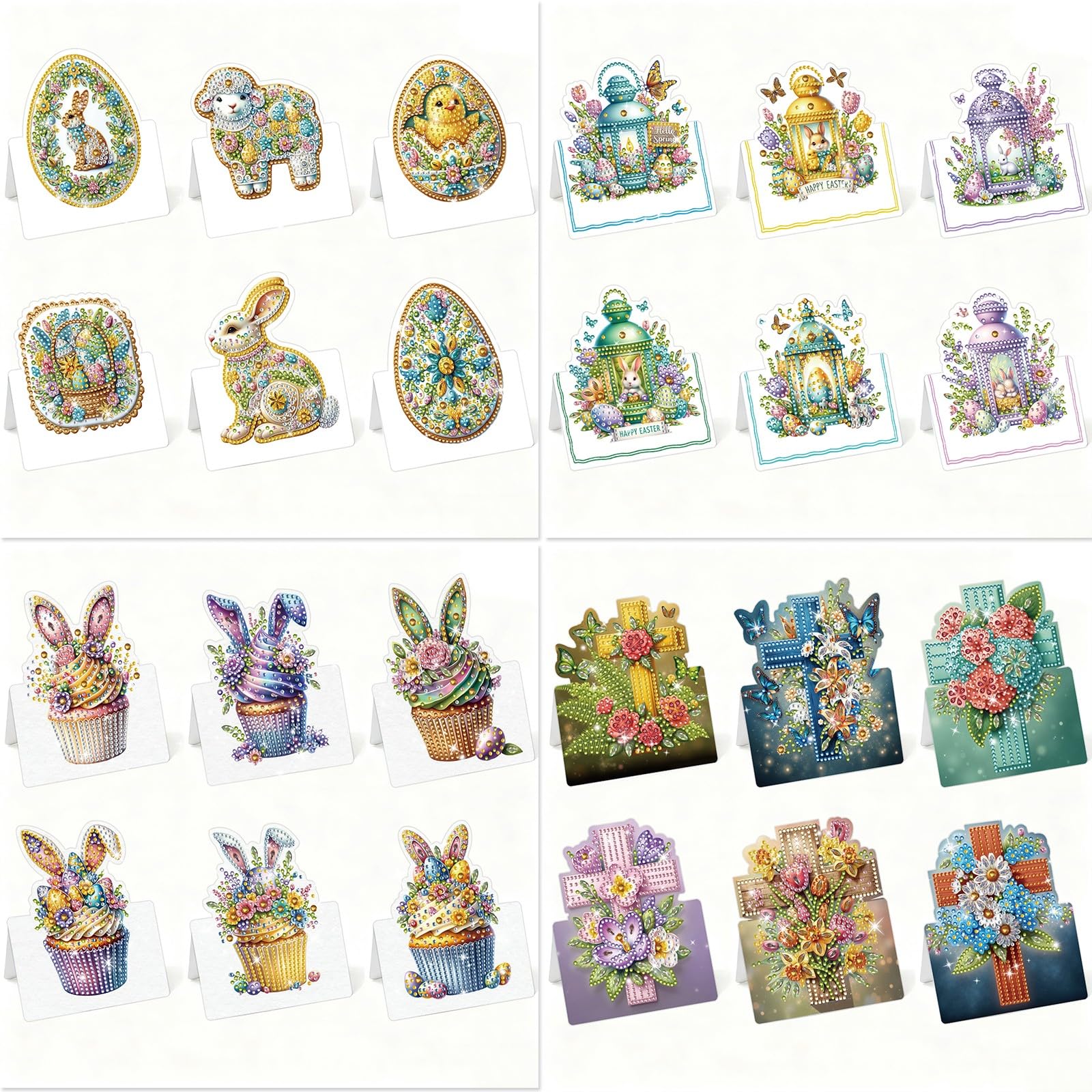 Lebartm 24Pcs Foldable Greeting Card DIY Diamond Art Painting Easter Folding Thank You Cards with White Envelopes Blessing Greeting Card Set for Festival Holiday-03 โ image 1