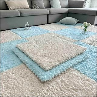 Genérico Alfombra De Rompecabezas De Espuma De Felpa,Alfombrilla De Juego De Espuma De 60x60x1 Cm,Tapetes De Espuma Entrelazada Cuadrada para Proteger El Suelo(Size:12pcs,Color:Blanco + Azul)