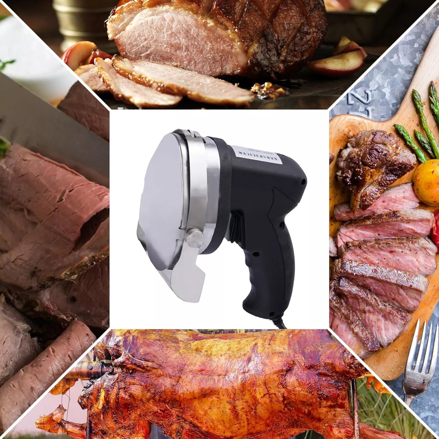 Electric Meat Shaver, 1-8mm Adjustable Cutting Thickness Shawarma Knife,Commercial Stainless Steel Gyro Cutter with 2 Blades for Cutting Through Lamb, Chicken