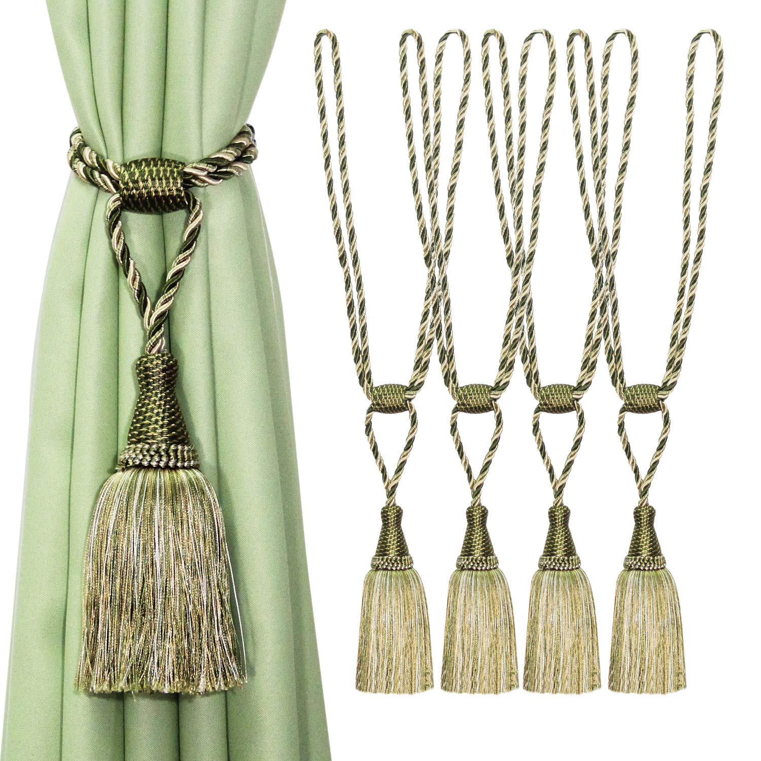 Tassel Curtain Tiebacks， Braided Rope Curtain Tiebacks 4 Pack with Tassels Multicolor Home Decor(Grün)