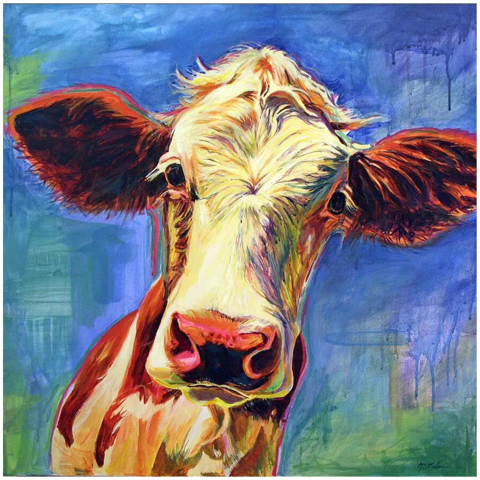 AIRDEA 5D Cow Diamond Painting Kits for Adults Round Full Drill DIY Cow Diamond Art Kits Animal Diamond Painting Kits for Beginners Cow Picture Art Home Wall Art Decor 35x35cm(13.8x13.8in)