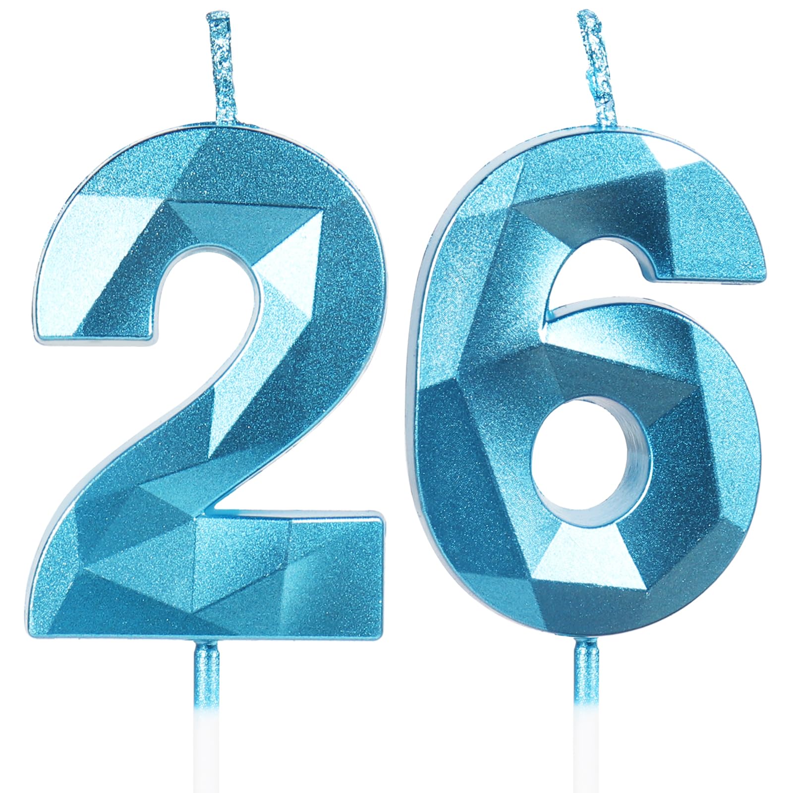 Geburtstagskerzen Zahl 26 Blau - 3D Blaue Kerzen zum 26 Geburtstagsdeko (Nummer 26 Kerze, Tortenkerzen) Geburtstagsparty, Feier