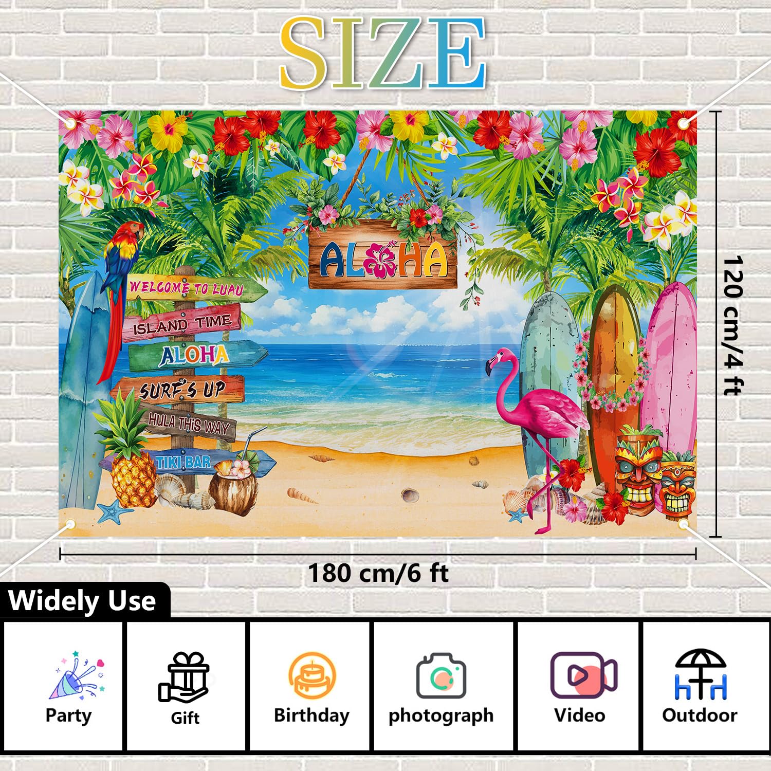 1,8x1,2m Tło na letnią imprezę hawajską, dekoracje na przyjęcie Luau, tropikalne kwiaty, liście palmowe, flamingi, tło Aloha na banner na przyjęcie Aloha, fotografia na plaży, dekoracje na urodziny